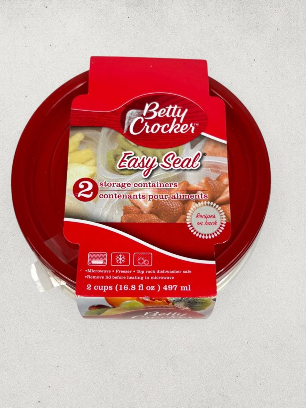 Betty Crocker Easy Seal Food Storage Containers 2 Cup Set Red Lids